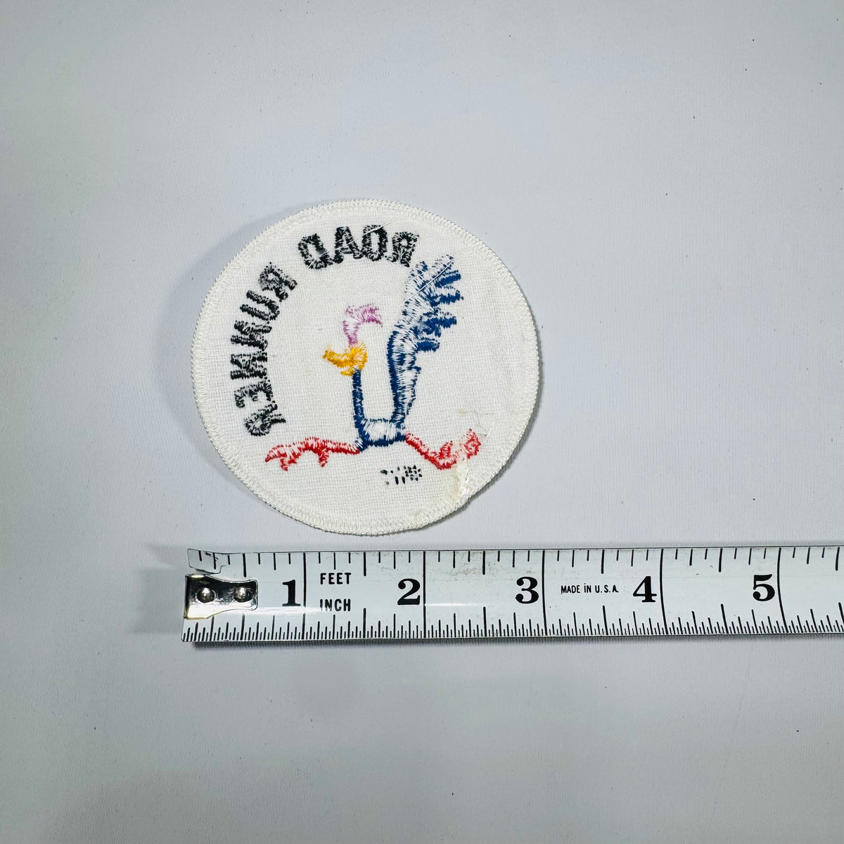 Vintage Road Runner Embroidered Patch – Round 2.5” 80s Sew-On Cartoon Bird Badge