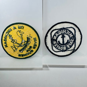 Vintage Michigan Patch Set – River Runner + Michigan Safe Boating 1970s (2 Patches, 3” Round)