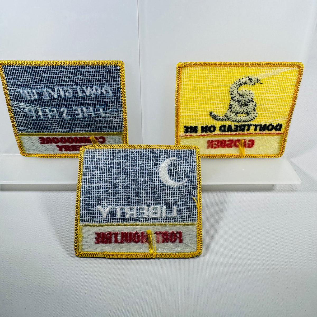 Vintage Historical Flag Patch Set (3) – Gadsden, Commodore Perry, Fort Moultrie (3” x 3”)