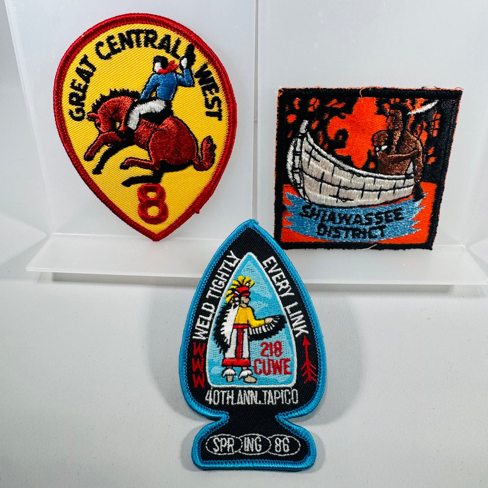 Vintage BSA Patch Lot (3) – Great Central West 8, Shiawassee District, OA Cuwe Lodge 218 Tapico Spring ’88