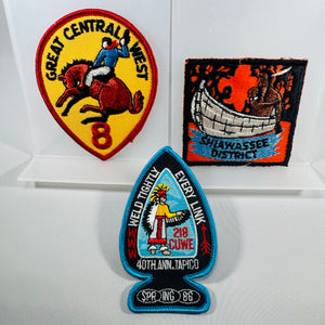Vintage BSA Patch Lot (3) – Great Central West 8, Shiawassee District, OA Cuwe Lodge 218 Tapico Spring ’88