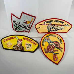 Vintage BSA Council Patch Lot (4) – Naskapi PA, Quivira Council Kansas, Tecumseh Council Ohio 439, Great Central West Region 8