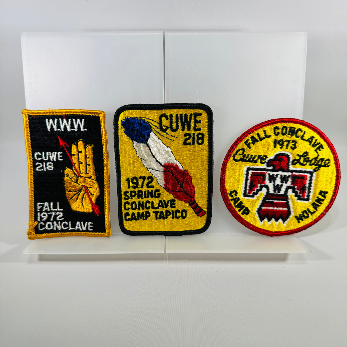 Vintage CUWE 218 Conclave Patch Lot (3) – 1972 Spring &amp; Fall + 1973 Fall Conclave Cuivre Lodge Camp Holaka