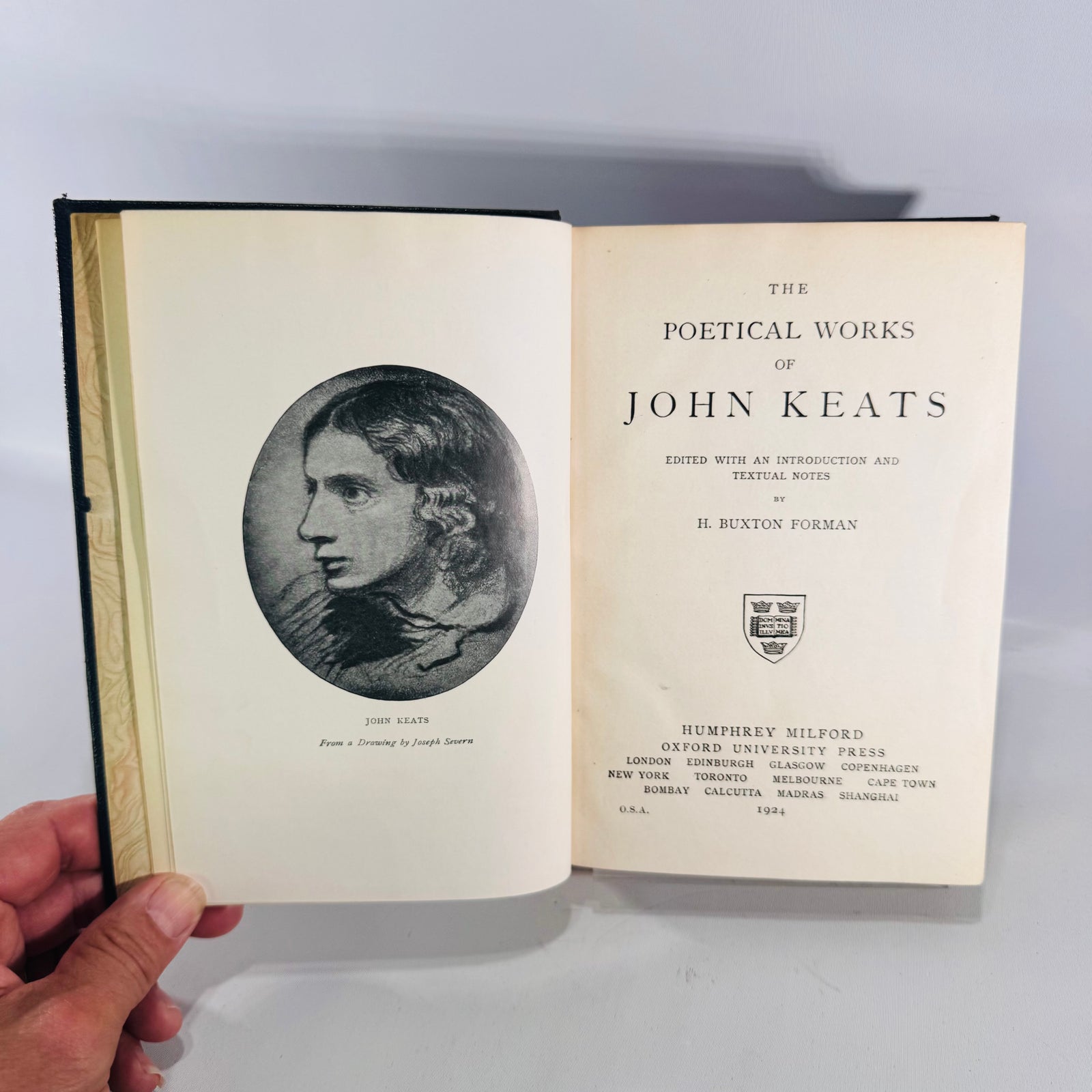 1924 Poetical Works of John Keats Oxford Edition Black Gilt Hardcover Poetry Book