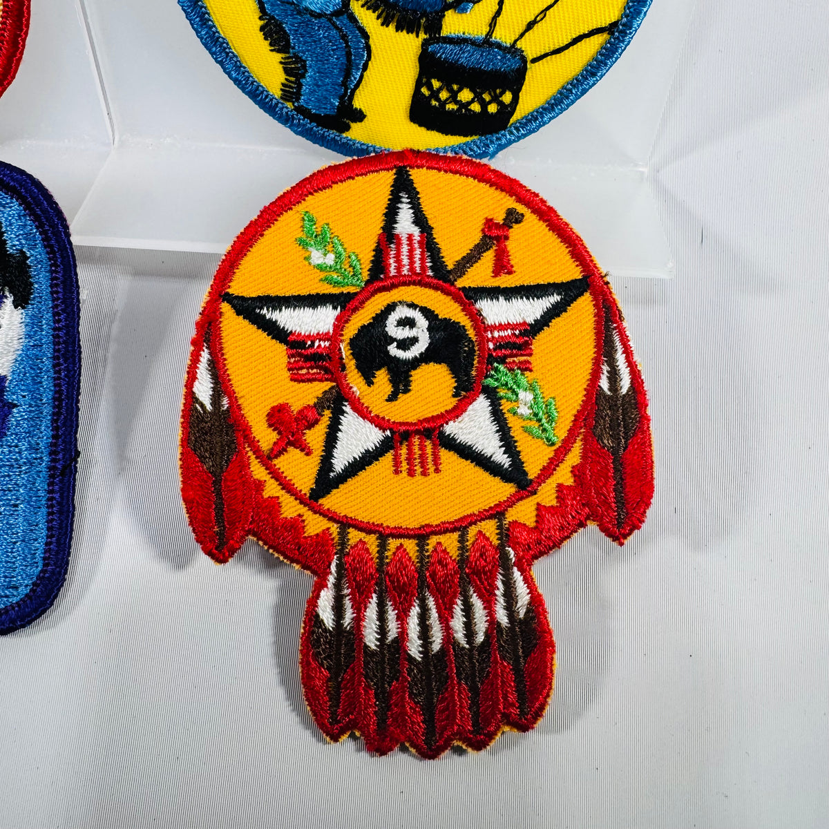 Vintage Scout Patch Lot (4) – Chippewa, CUWE 218 30th Anniversary, DMC 75 “CW WOW”, #9 Star Buffalo Patch