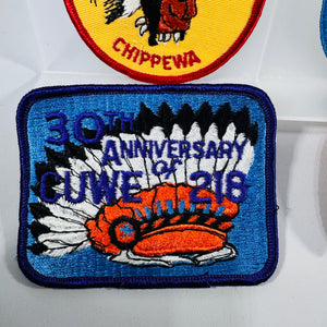 Vintage Scout Patch Lot (4) – Chippewa, CUWE 218 30th Anniversary, DMC 75 “CW WOW”, #9 Star Buffalo Patch
