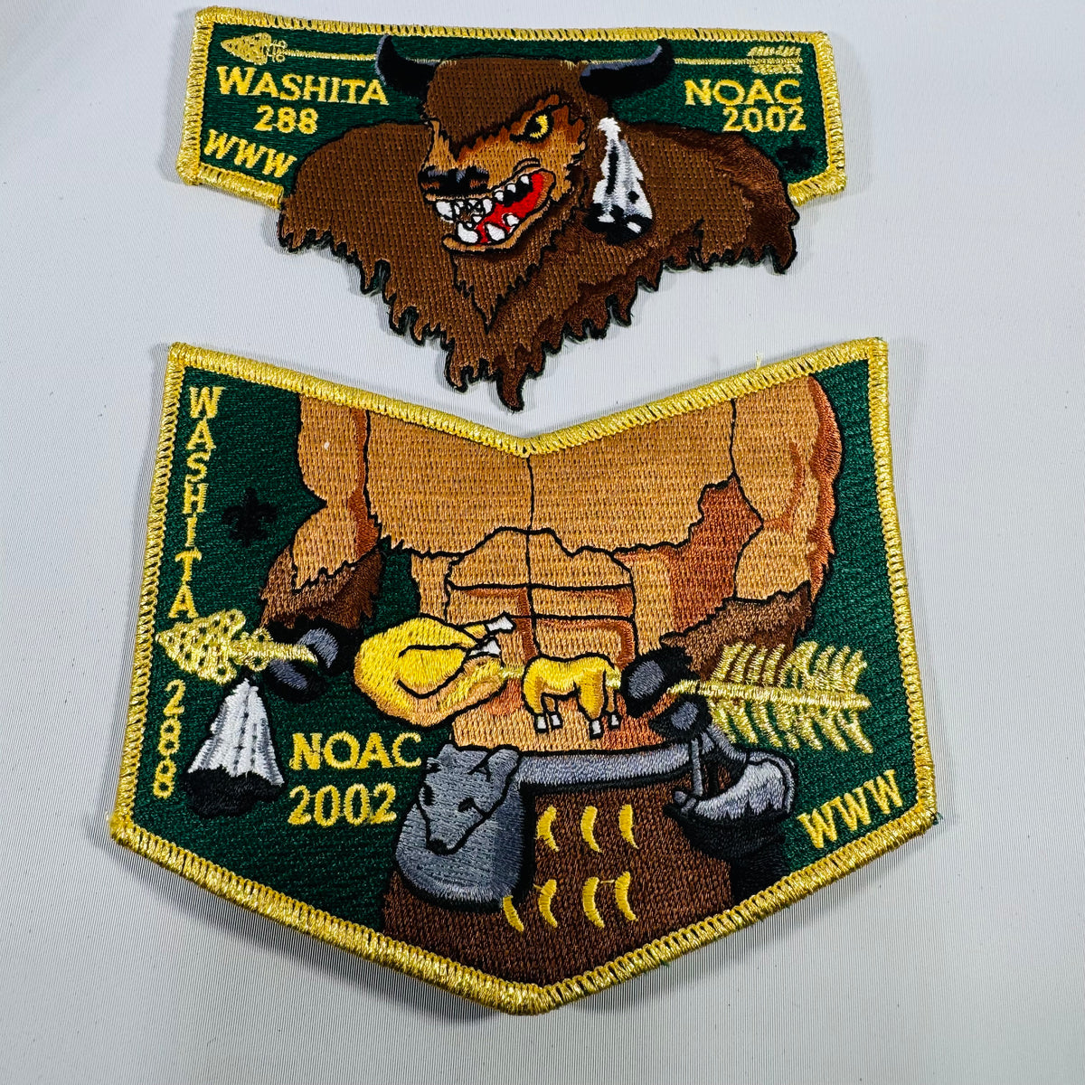 Washita Lodge 288 OA Patch Set – NOAC 2002 (WWV) Buffalo Dangle + Lodge Flap (2-Piece)