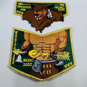 Washita Lodge 288 OA Patch Set – NOAC 2002 (WWV) Buffalo Dangle + Lodge Flap (2-Piece)