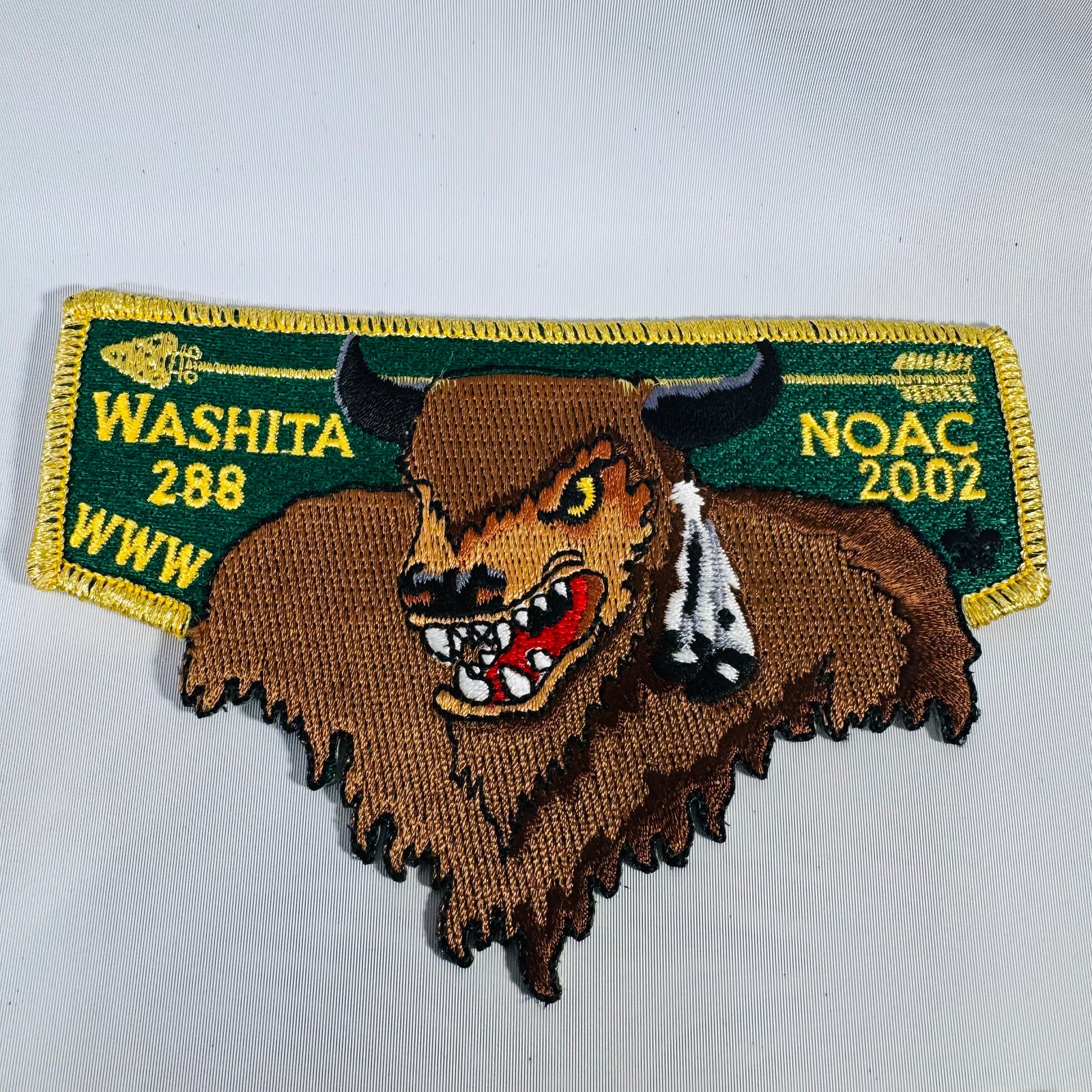 Washita Lodge 288 OA Patch Set – NOAC 2002 (WWV) Buffalo Dangle + Lodge Flap (2-Piece)