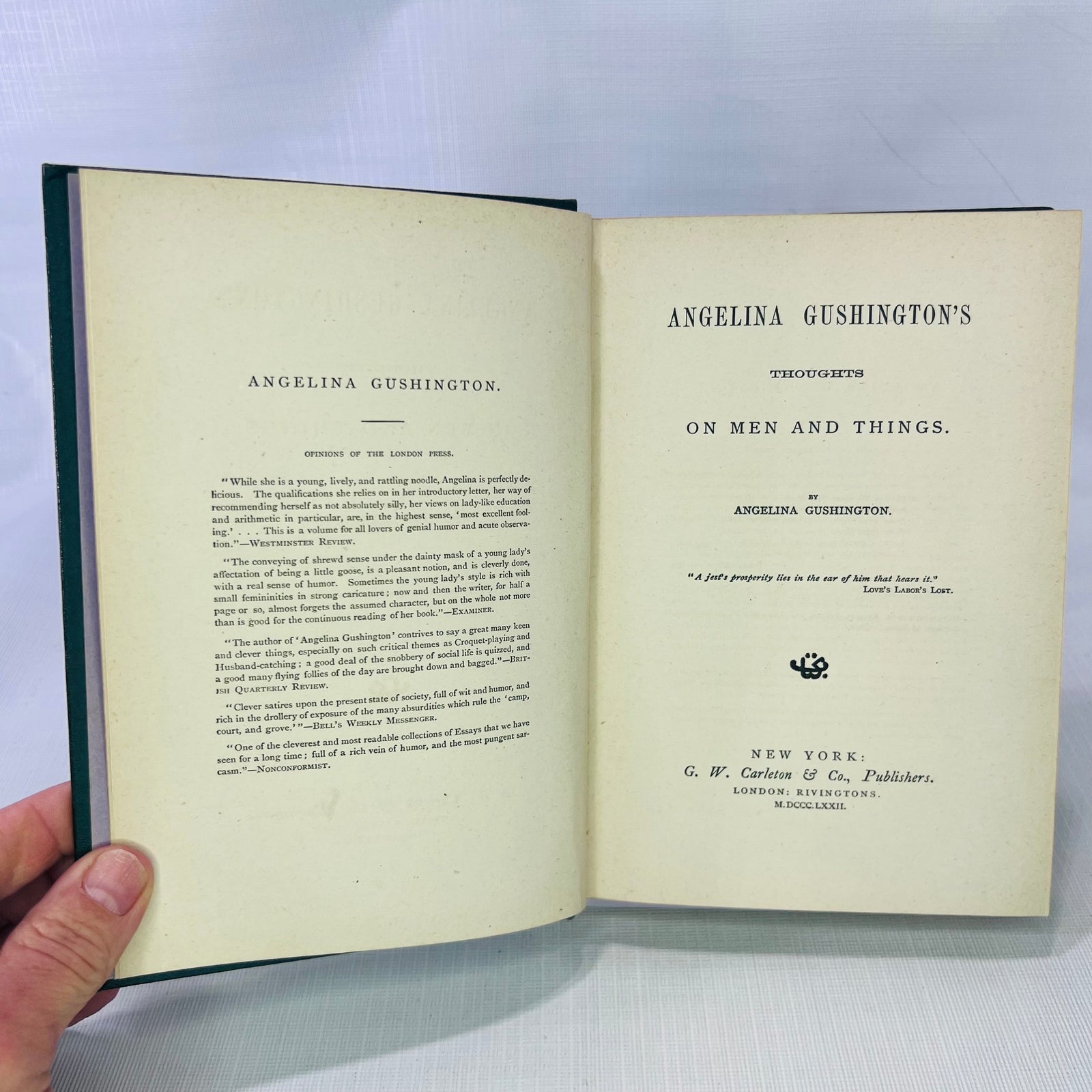 Thoughts on Men and Things by Angelina Gushington 1922 C.W. Carleton & Co Publishers