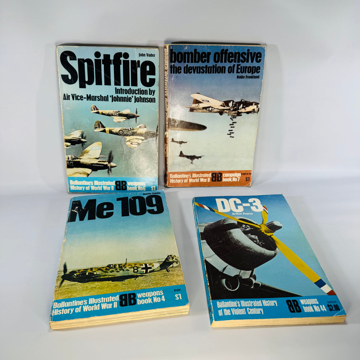 Ballantine WWII Aviation Paperbacks (Set of 4) — Spitfire, Me 109, DC-3 & Bomber Offensive