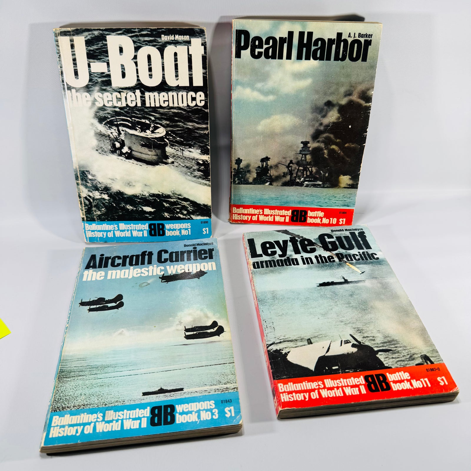 Vintage WWII Book Lot (4) Ballantine Illustrated History — U-Boat, Pearl Harbor, Aircraft Carrier, Leyte Gulf