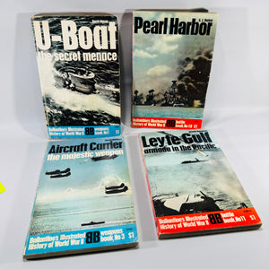 Vintage WWII Book Lot (4) Ballantine Illustrated History — U-Boat, Pearl Harbor, Aircraft Carrier, Leyte Gulf
