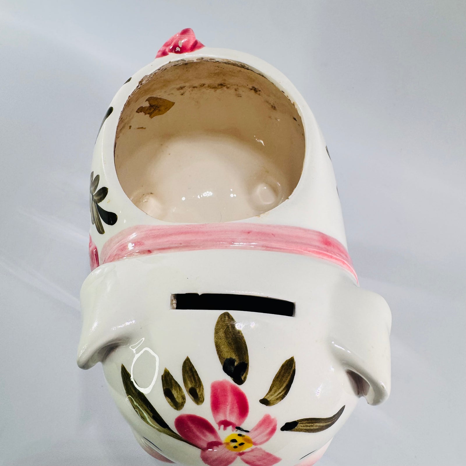 Vintage Relpo Piggy Bank Planter 1965 Samson Import Pink Floral Ceramic Pig