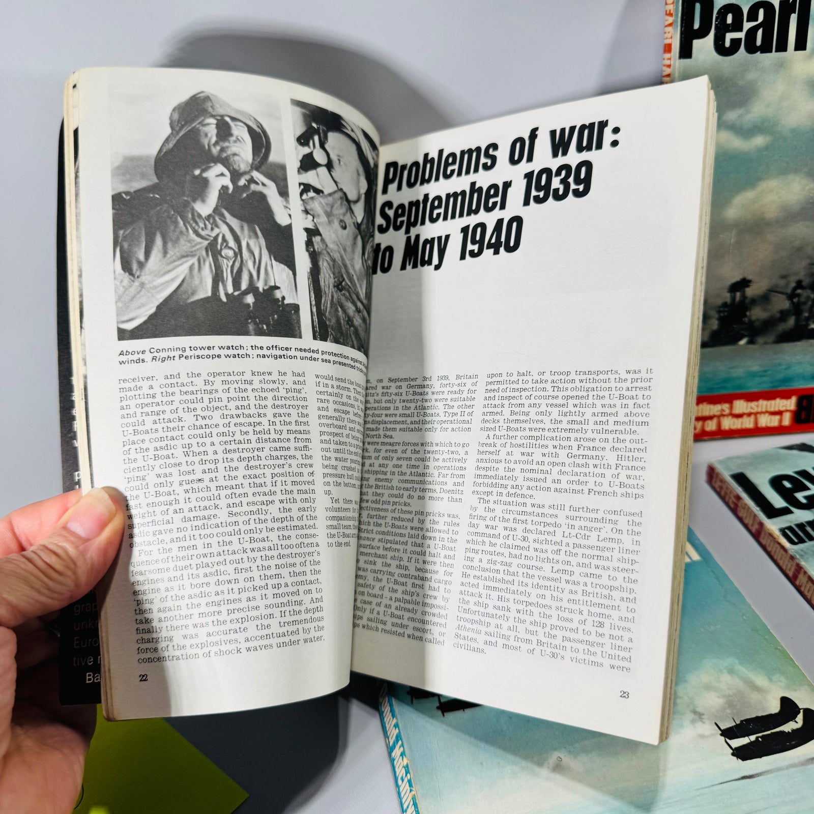 Vintage WWII Book Lot (4) Ballantine Illustrated History — U-Boat, Pearl Harbor, Aircraft Carrier, Leyte Gulf