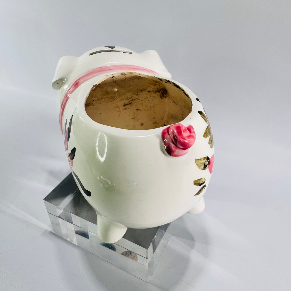 Vintage Relpo Piggy Bank Planter 1965 Samson Import Pink Floral Ceramic Pig