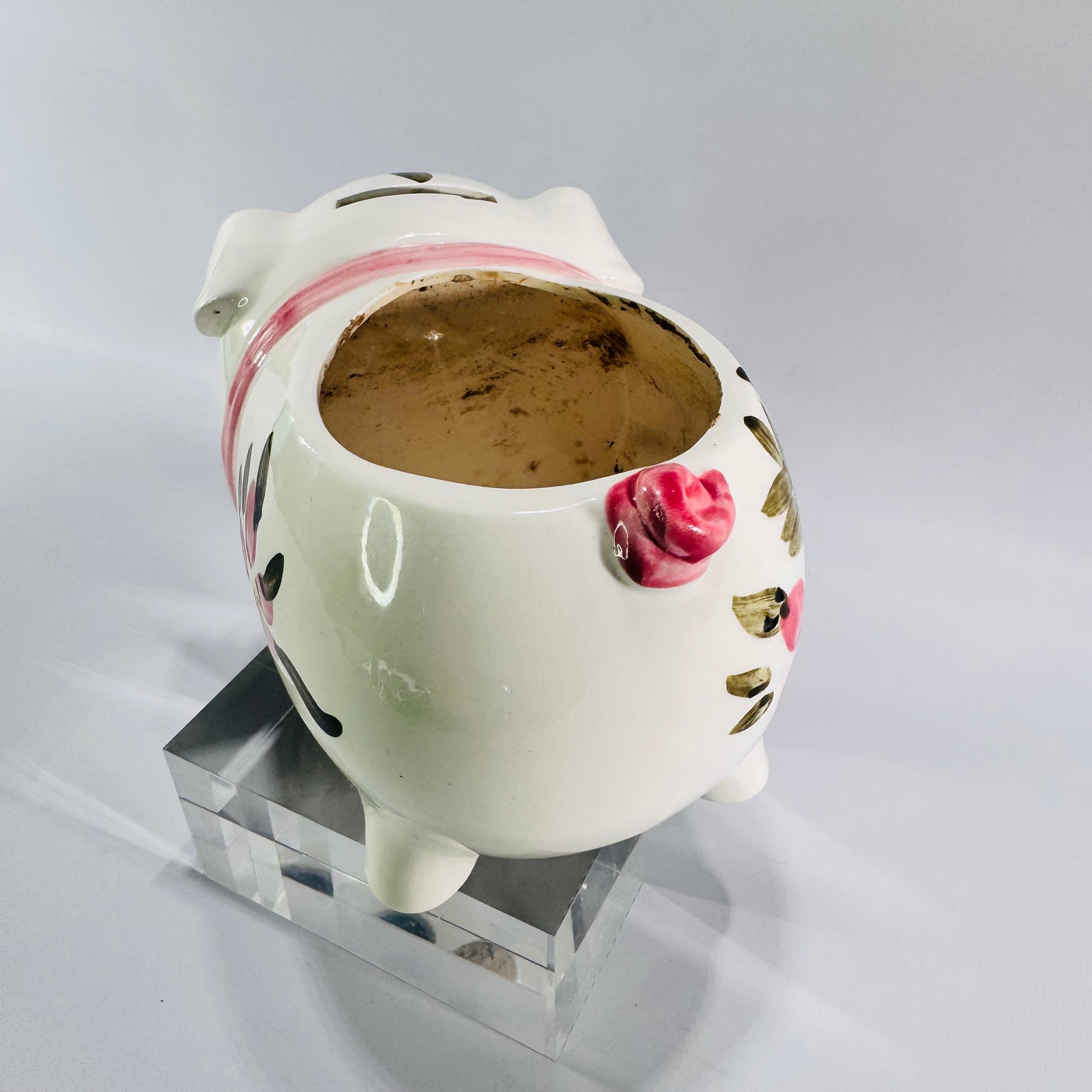 Vintage Relpo Piggy Bank Planter 1965 Samson Import Pink Floral Ceramic Pig