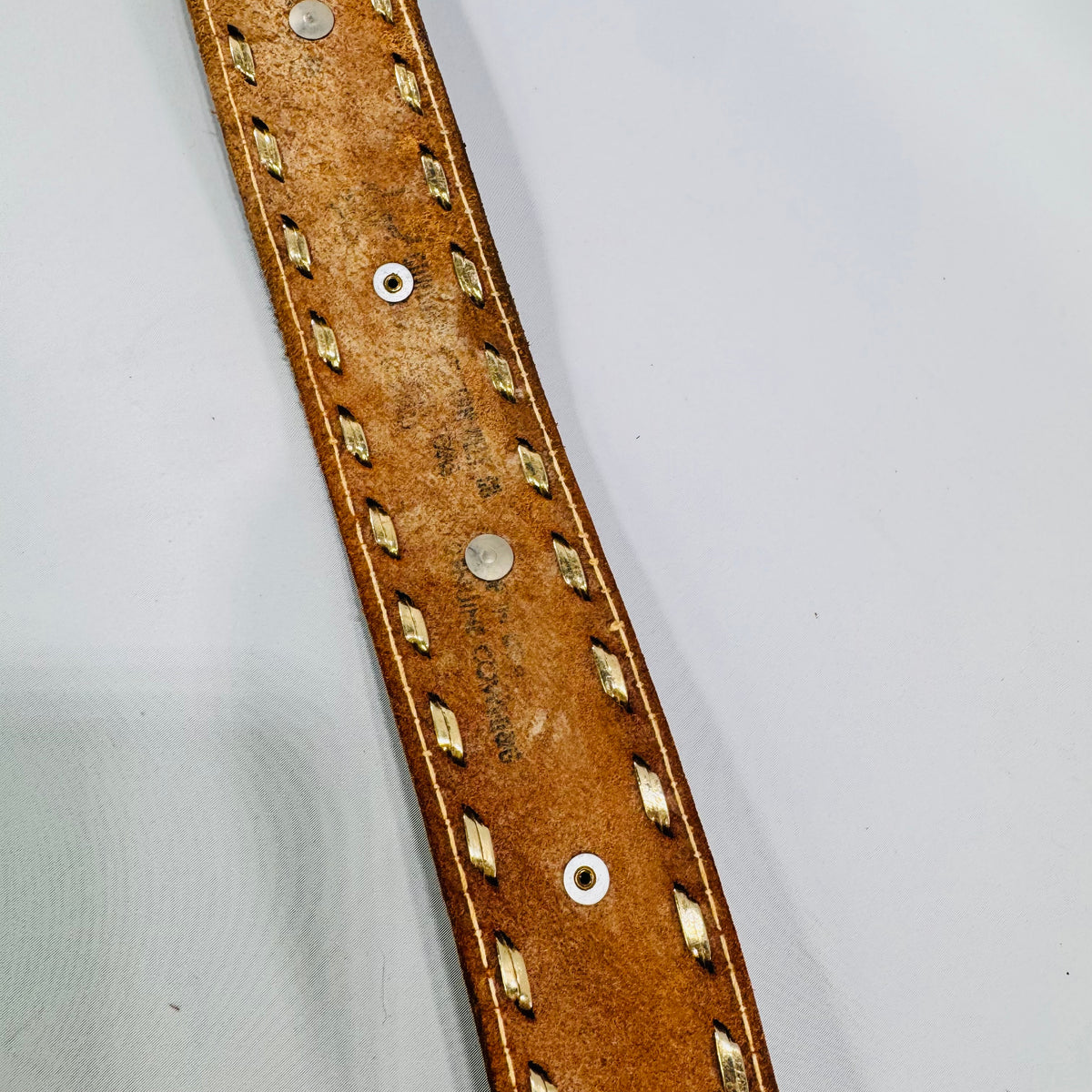 Vintage Indian Head Penny Western Leather Belt Tooled Brown Buckstitch Coin Conchos