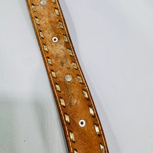 Vintage Indian Head Penny Western Leather Belt Tooled Brown Buckstitch Coin Conchos