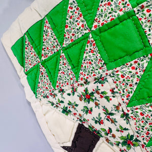 Handmade Christmas Tree Quilted Potholder Vintage Green Calico Holiday Hot Pad