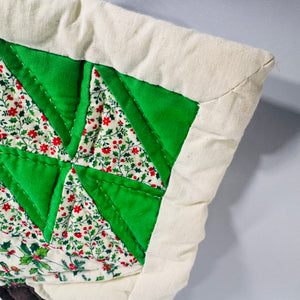 Handmade Christmas Tree Quilted Potholder Vintage Green Calico Holiday Hot Pad