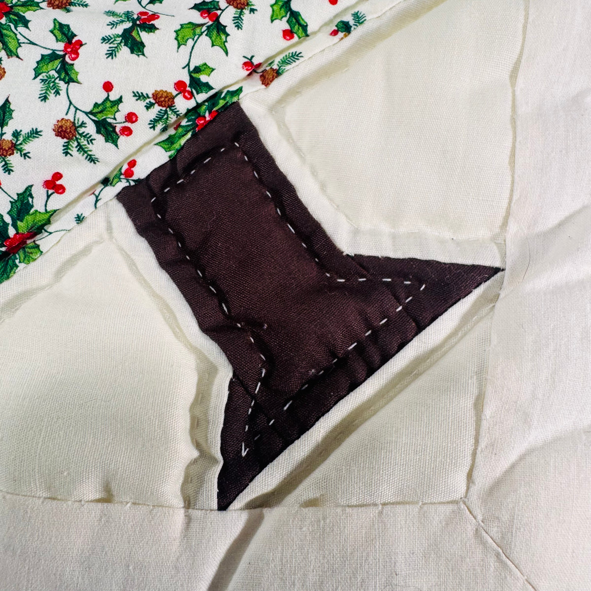 Handmade Christmas Tree Quilted Potholder Vintage Green Calico Holiday Hot Pad