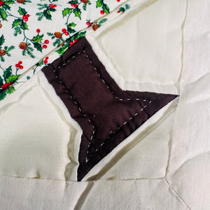 Handmade Christmas Tree Quilted Potholder Vintage Green Calico Holiday Hot Pad