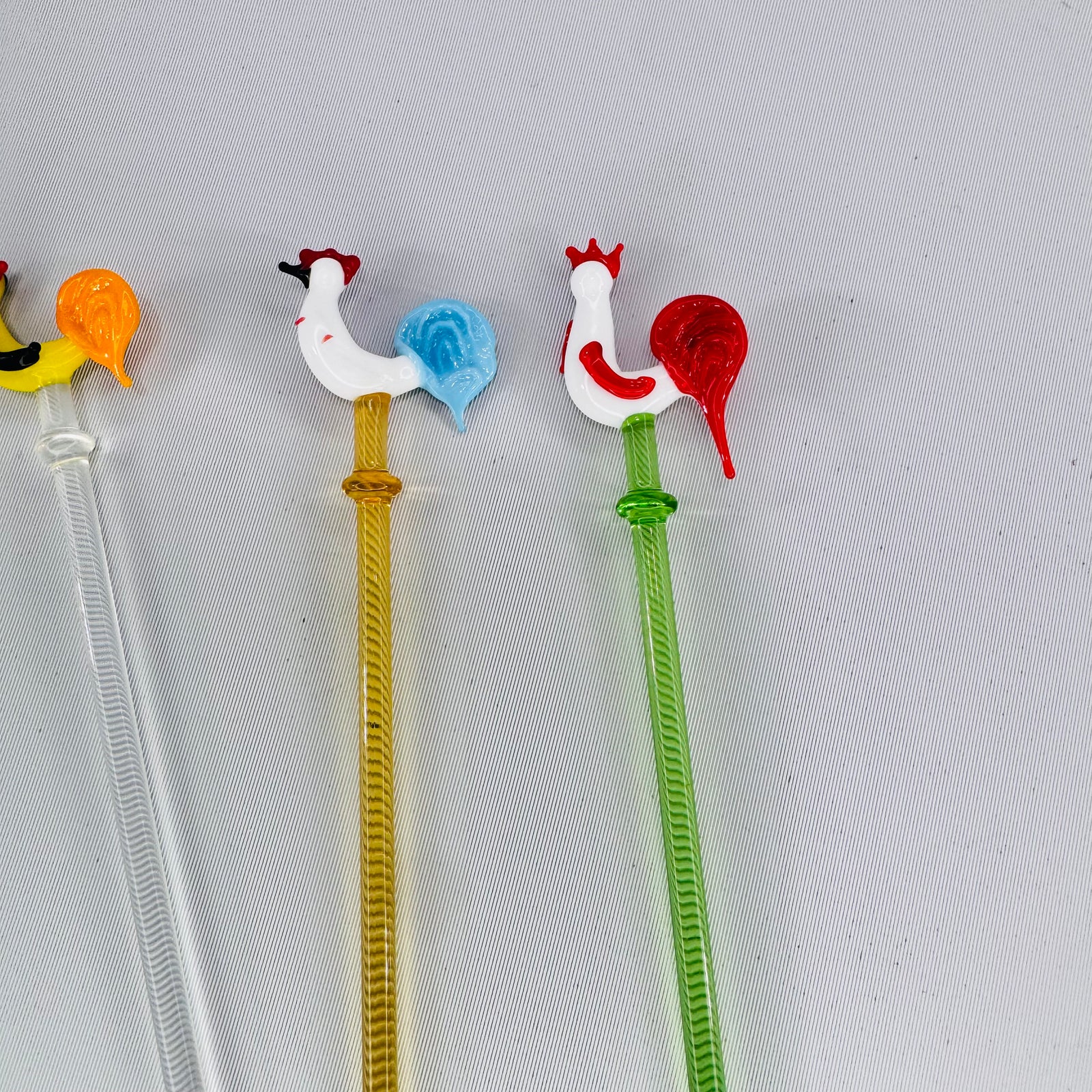 Vintage Glass Rooster Swizzle Sticks Bundle Murano Style Cocktail Stirrers Set of 5