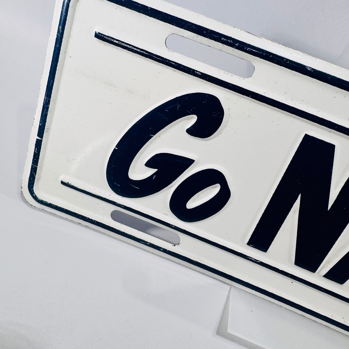 Vintage Go Navy Booster License Plate Embossed Metal Military Display Sign