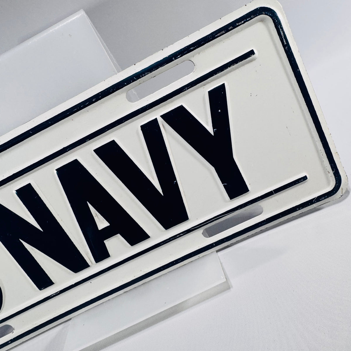 Vintage Go Navy Booster License Plate Embossed Metal Military Display Sign