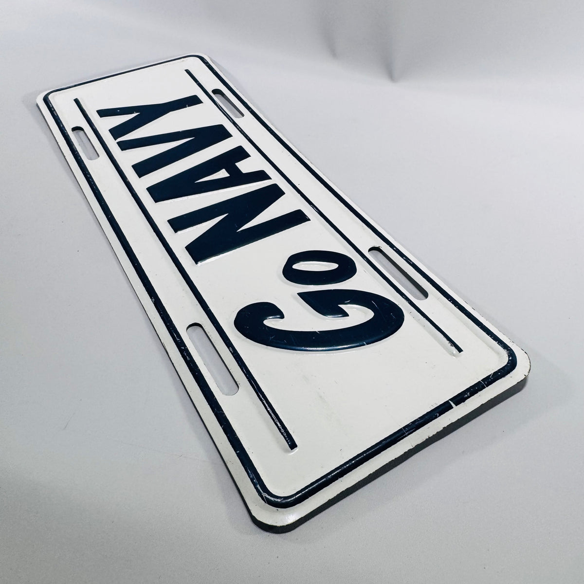 Vintage Go Navy Booster License Plate Embossed Metal Military Display Sign