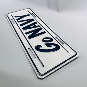 Vintage Go Navy Booster License Plate Embossed Metal Military Display Sign