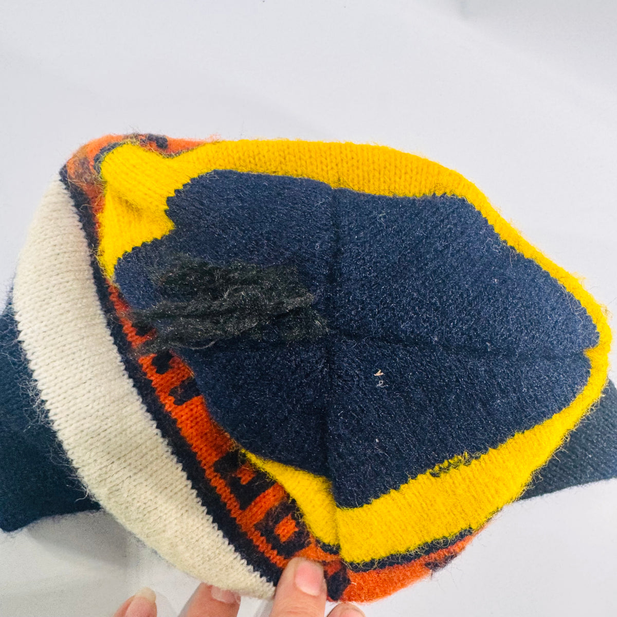 Vintage Ski-Doo Knit Beanie 1970s Snowmobile Winter Hat Navy Yellow Orange Toque