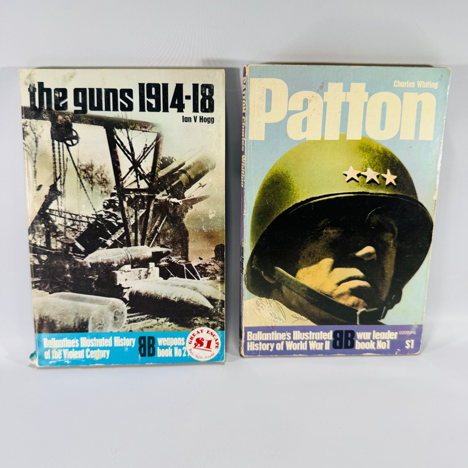 Vintage Ballantine WWII + WWI Paperback Bundle — “Patton” (War Leader #1) + “The Guns 1914–18” (Weapons #27)