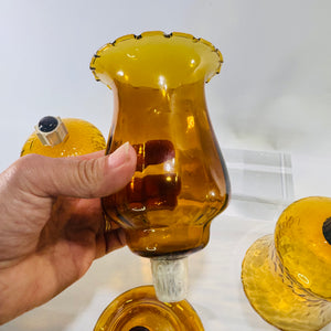 Vintage Amber Glass Peg Votive Cups Bundle Homco Style Sconce Candle Inserts Set of 4