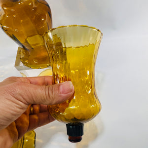 Vintage Amber Glass Peg Votive Cups Bundle Homco Style Sconce Candle Inserts Set of 4