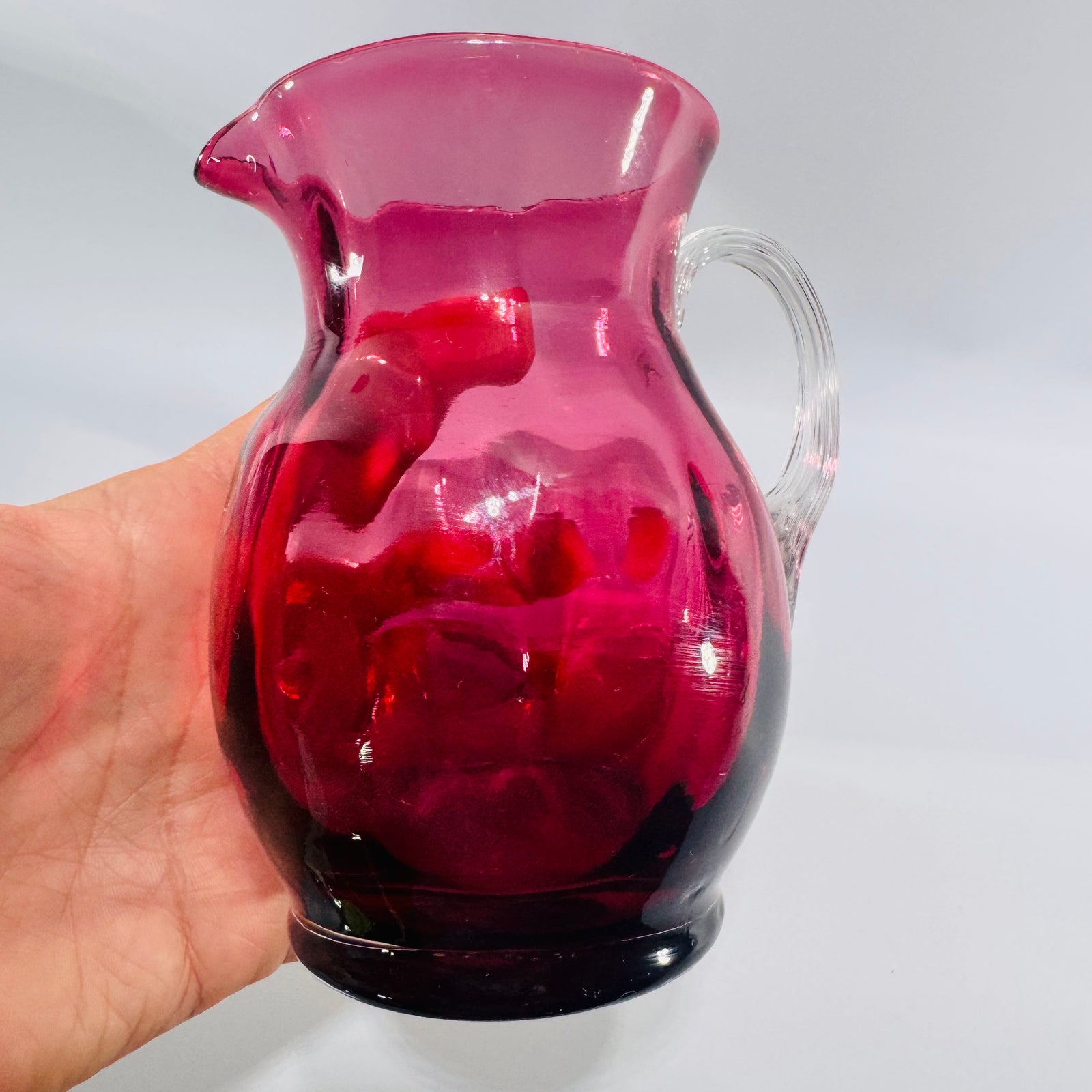 Pilgrim Cranberry Glass Mini Pitcher Hand Blown Creamer with Original Box