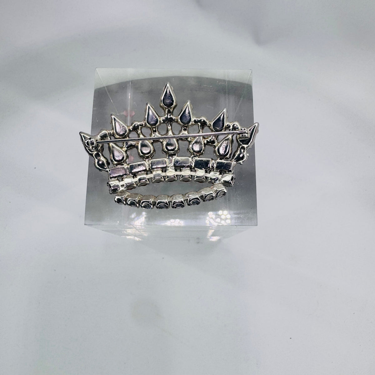 B David Mother's Crown Brooch Vintage Rhinestone Faux Pearl Tiara Pin