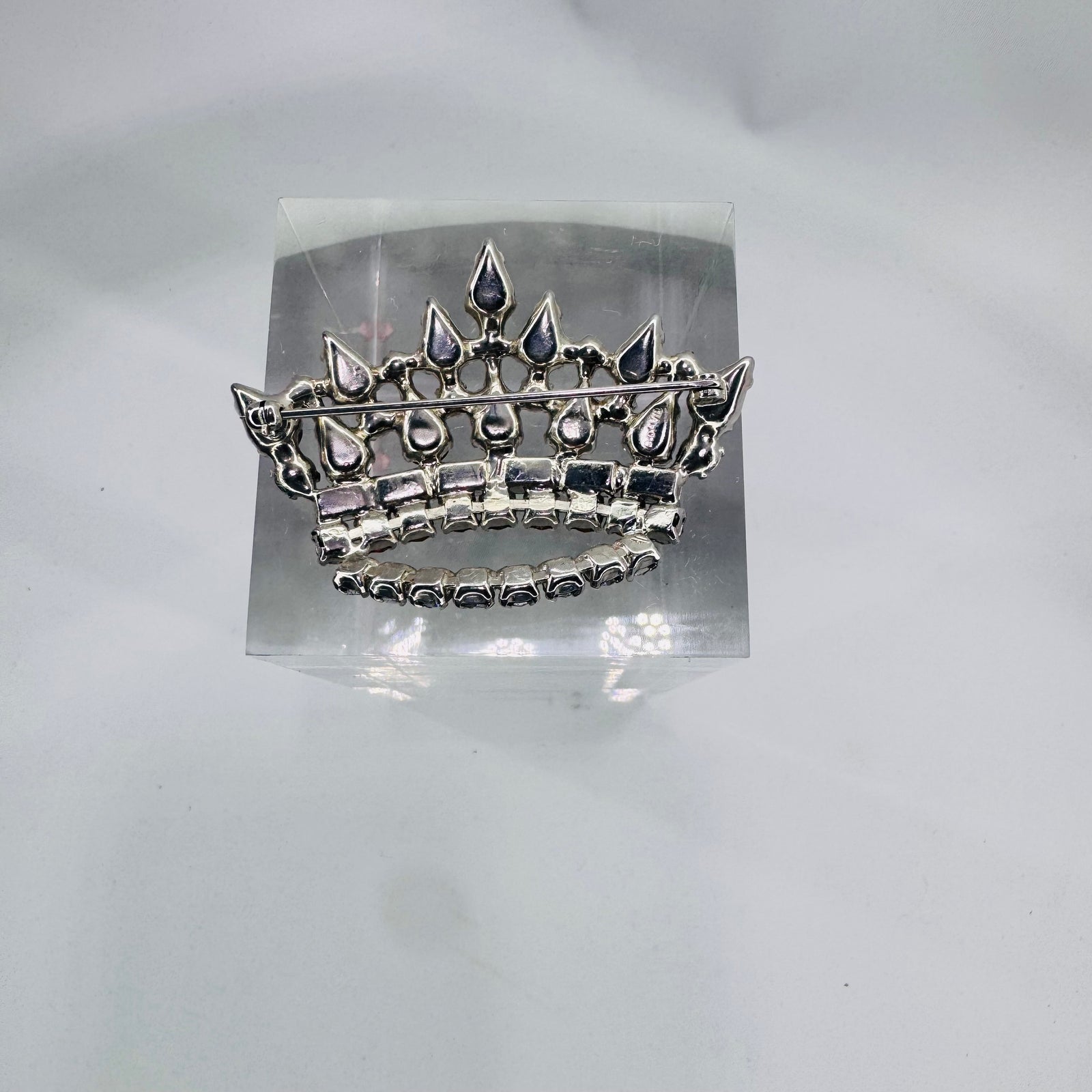 B David Mother's Crown Brooch Vintage Rhinestone Faux Pearl Tiara Pin