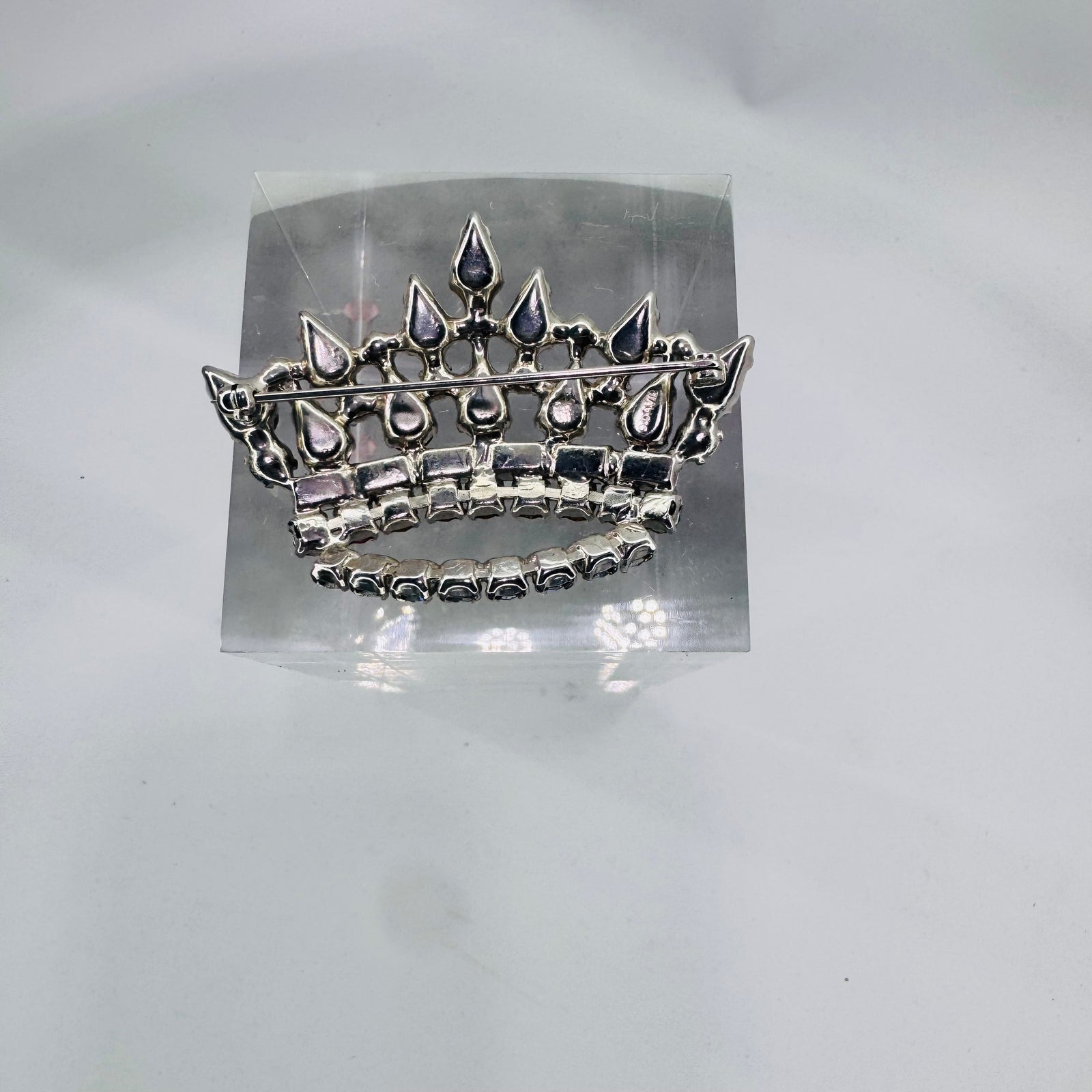 B David Mother's Crown Brooch Vintage Rhinestone Faux Pearl Tiara Pin