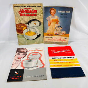 4 Vintage Electric Mixer Pamphlets Sunbeam Hamilton Beach Powermaster Deluxe with Recipes