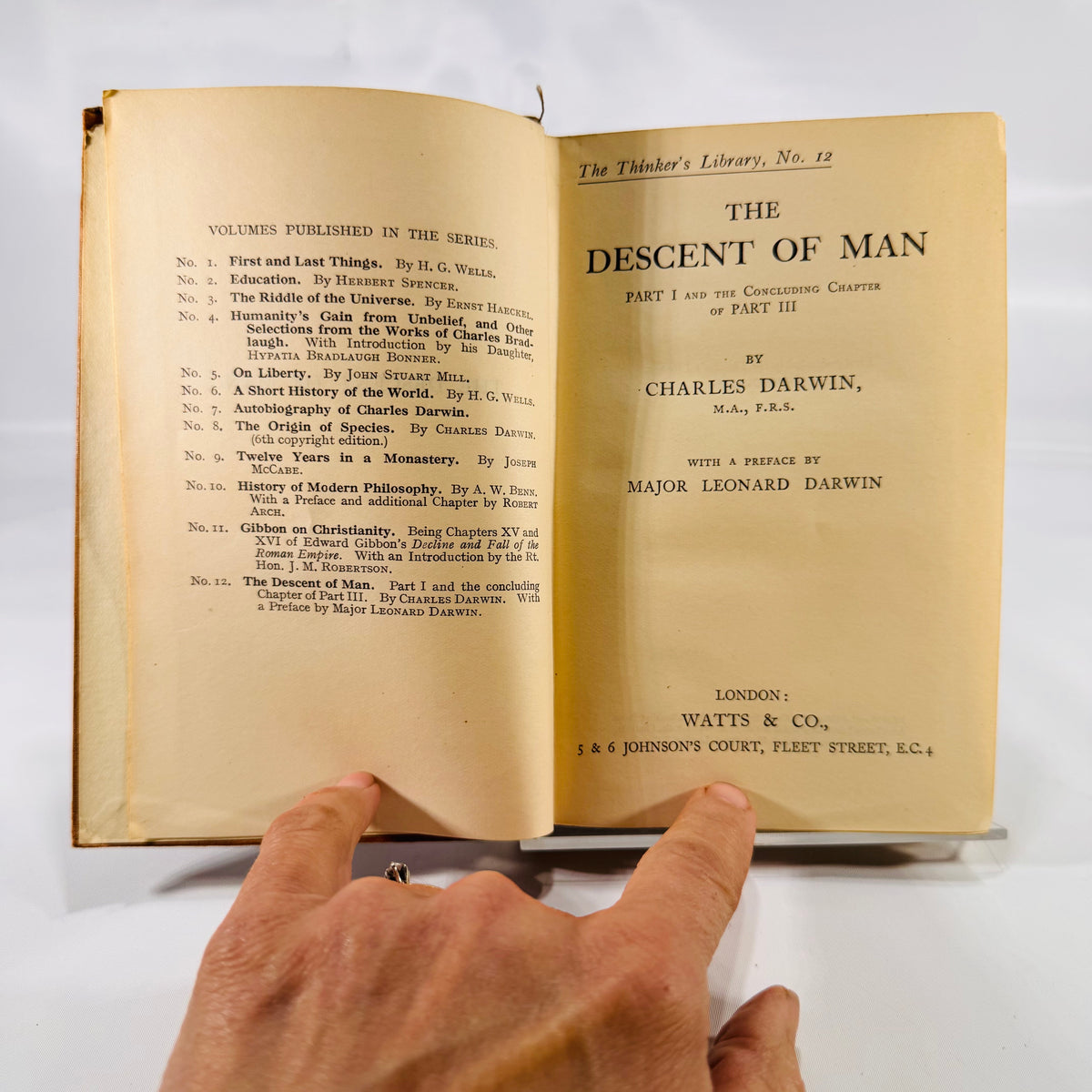 The Descent of Man 1930 title page and Thinker's Library series list