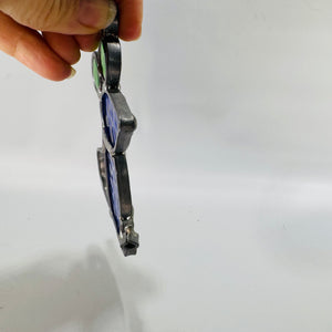 Stained Glass Mouse Suncatcher / Ornament — Blue & Green Glass Mouse — 5" x 3" Whimsical Window Hanging