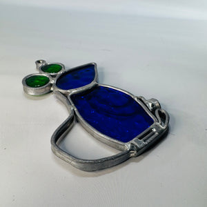 Stained Glass Mouse Suncatcher / Ornament — Blue & Green Glass Mouse — 5" x 3" Whimsical Window Hanging