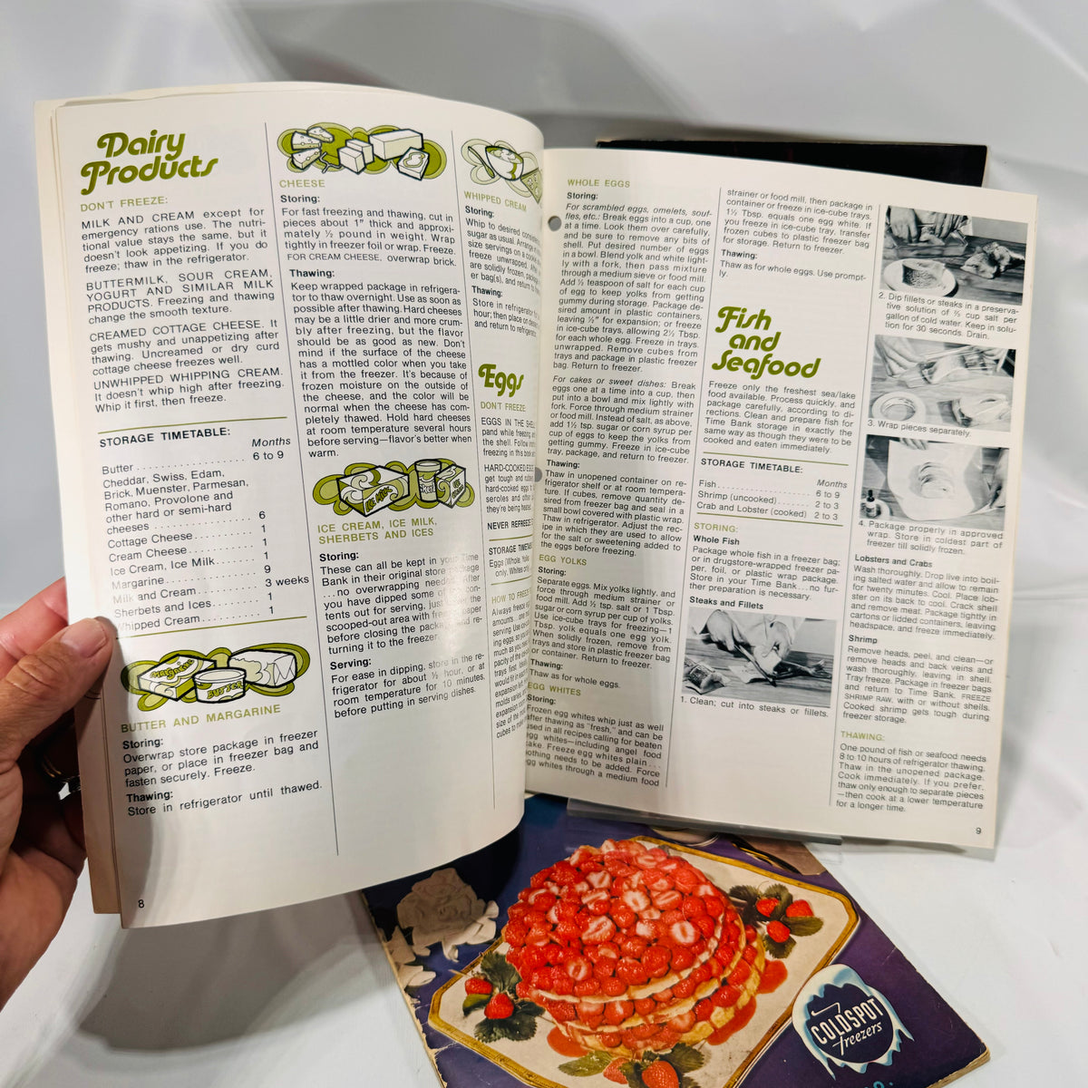 Dairy Products and Fish and Seafood pages, Sears Coldspot Time Bank manual