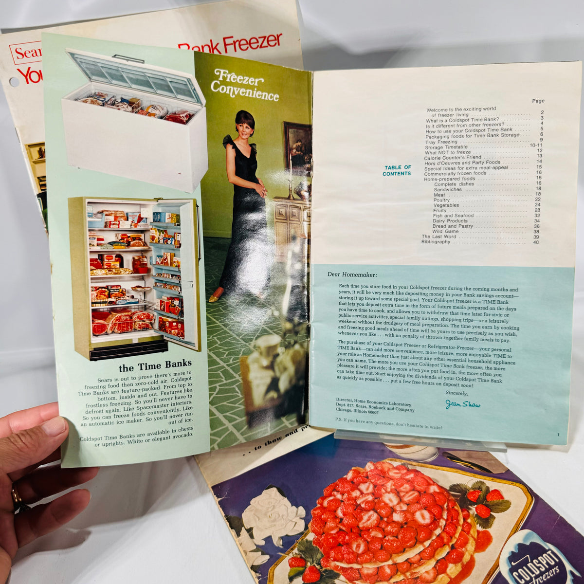 Freezer Convenience and Table of Contents pages, Sears freezer manual