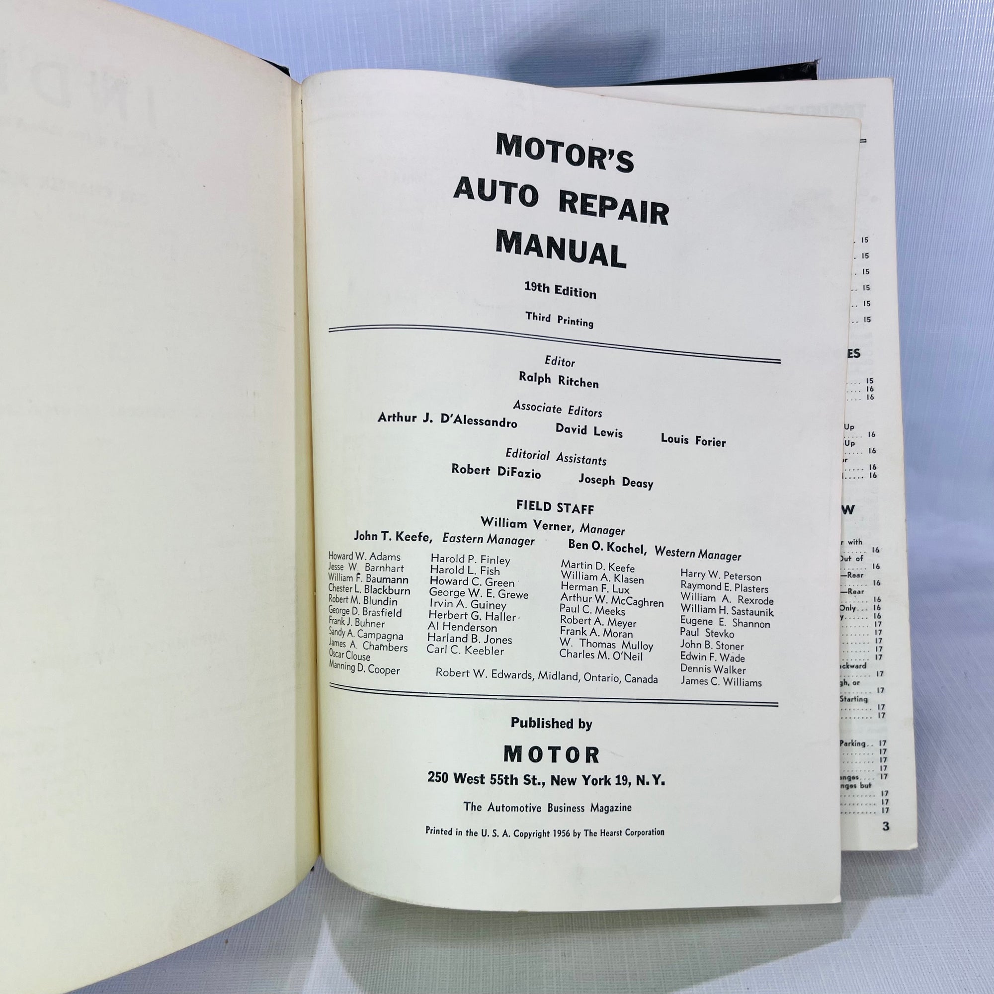 Motor's Auto Repair Manual Editor Ralph Ritchen Nineteenth Edition Third Printing