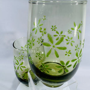 Vintage Libbey “Mint Bouquet” (Mint Daisy) Green Floral Glasses — Mid-Century Modern (circa 1966+) — Set of 2 | Olive/Avocado Glass, Mid-Century Glassware