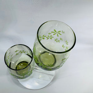 Vintage Libbey “Mint Bouquet” (Mint Daisy) Green Floral Glasses — Mid-Century Modern (circa 1966+) — Set of 2 | Olive/Avocado Glass, Mid-Century Glassware