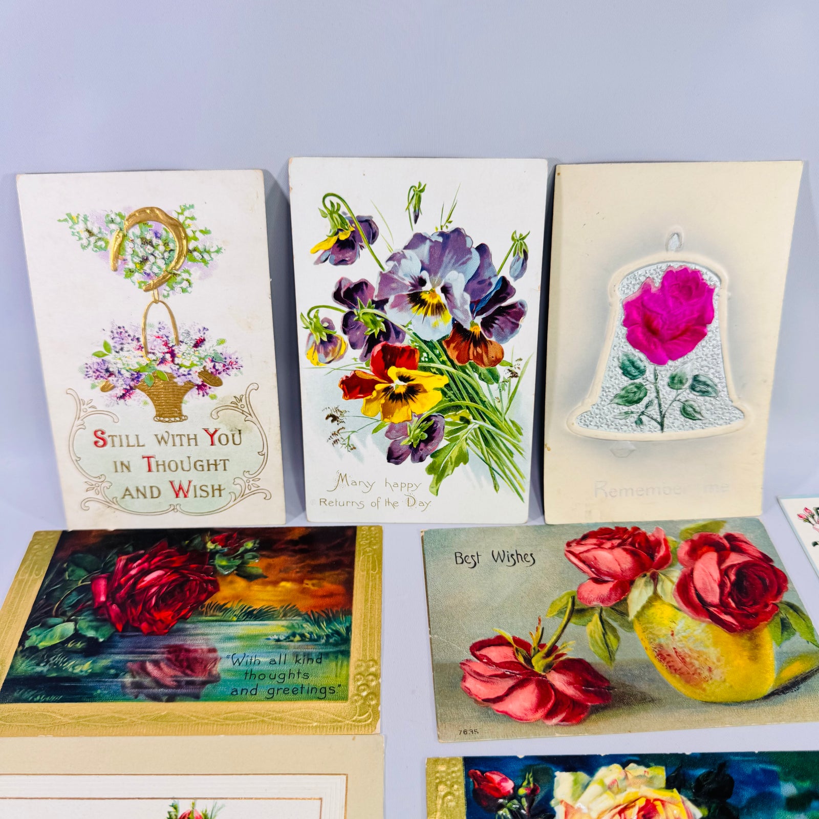 Antique Floral Postcard Lot of 11 Embossed Rose Pansy Birthday Greeting Edwardian Paper Ephemera